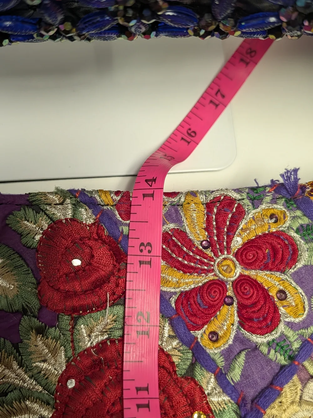 Embroidered Purple Patchwork Tote Bag